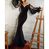 Mermaid / Trumpet Empire Sexy Wedding Guest Formal Evening Dress V Neck Long Sleeve Floor Length Satin with Sleek 2020