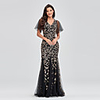 Mermaid / Trumpet Empire Sparkle Party Wear Formal Evening Dress V Neck Short Sleeve Floor Length Tulle with Embroidery 2020