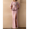 Mermaid / Trumpet Floral Peplum Wedding Guest Formal Evening Dress Boat Neck 3/4 Length Sleeve Sweep / Brush Train Stretch Satin with Ruffles Split Appliques 2020