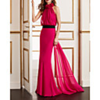 Mermaid / Trumpet Floral Sexy Wedding Guest Formal Evening Dress High Neck Sleeveless Sweep / Brush Train Chiffon with Sash / Ribbon 2020