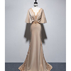 Mermaid / Trumpet Glittering Elegant Wedding Guest Formal Evening Dress V Neck Half Sleeve Sweep / Brush Train Satin with Crystals Appliques 2020