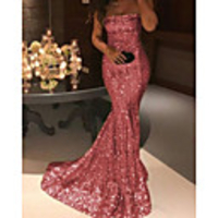 Mermaid / Trumpet Glittering Sexy Engagement Formal Evening Dress Off Shoulder Sleeveless Sweep / Brush Train Sequined with Sequin 2020