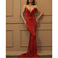 Mermaid / Trumpet Glittering Sexy Wedding Guest Formal Evening Dress V Neck Sleeveless Sweep / Brush Train Sequined with Sequin 2020