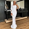 Mermaid / Trumpet Glittering Sexy Wedding Guest Prom Dress Jewel Neck Long Sleeve Sweep / Brush Train Sequined with Sequin 2020