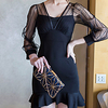 Mermaid / Trumpet Little Black Dress bodycon Homecoming Cocktail Party Dress V Neck 3/4 Length Sleeve Short / Mini Spandex with Ruffles 2021 miniinthebox