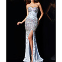 Mermaid / Trumpet Luxurious Sexy Engagement Formal Evening Dress Strapless Sleeveless Floor Length Spandex with Crystals Split 2020