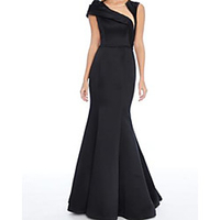 Mermaid / Trumpet Minimalist Elegant Engagement Formal Evening Dress Illusion Neck Sleeveless Sweep / Brush Train Satin with Pleats 2020