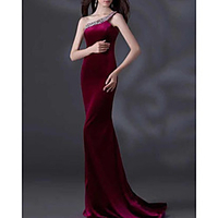 Mermaid / Trumpet Minimalist Elegant Engagement Formal Evening Dress One Shoulder Sleeveless Sweep / Brush Train Velvet with Sleek 2020