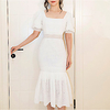 Mermaid / Trumpet Minimalist Elegant Homecoming Cocktail Party Dress Scoop Neck Short Sleeve Tea Length Cotton with Pleats 2021 miniinthebox