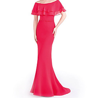 Mermaid / Trumpet Minimalist Elegant Wedding Guest Formal Evening Dress Off Shoulder Short Sleeve Sweep / Brush Train Chiffon with Sleek 2020