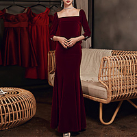 Mermaid / Trumpet Minimalist Elegant Wedding Guest Formal Evening Dress Scoop Neck Long Sleeve Floor Length Velvet with Sleek 2021 miniinthebox
