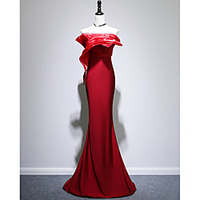 Mermaid / Trumpet Minimalist Elegant Wedding Guest Formal Evening Dress Strapless Sleeveless Sweep / Brush Train Stretch Fabric with Sleek 2020