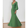 Mermaid / Trumpet Minimalist Elegant Wedding Guest Formal Evening Dress V Neck 3/4 Length Sleeve Floor Length Chiffon with Sash / Ribbon 2020