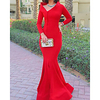 Mermaid / Trumpet Minimalist Elegant Wedding Guest Formal Evening Dress V Neck Long Sleeve Floor Length Stretch Satin with Buttons 2020