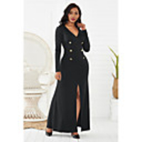 Mermaid / Trumpet Minimalist Sexy Party Wear Formal Evening Dress V Neck Long Sleeve Ankle Length Spandex with Buttons Split 2020