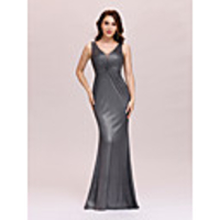 Mermaid / Trumpet Minimalist Sexy Party Wear Formal Evening Dress V Neck Sleeveless Floor Length Jersey with Appliques 2020