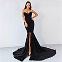 Mermaid / Trumpet Minimalist Sexy Prom Formal Evening Dress Sweetheart Neckline Sleeveless Court Train Spandex with Pleats Split 2020