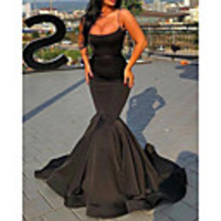 Mermaid / Trumpet Minimalist Sexy Wedding Guest Formal Evening Dress Spaghetti Strap Sleeveless Sweep / Brush Train Satin with Sleek 2020