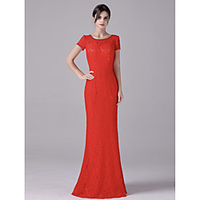 Mermaid / Trumpet Mother of the Bride Dress Elegant Sweet Jewel Neck Floor Length Lace Short Sleeve with Lace 2020