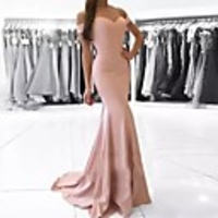 Mermaid / Trumpet Off Shoulder Court Train Polyester Bridesmaid Dress with Ruching