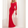 Mermaid / Trumpet Peplum Elegant Wedding Guest Formal Evening Dress V Neck 3/4 Length Sleeve Sweep / Brush Train Stretch Satin with Ruched 2020