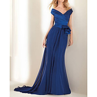 Mermaid / Trumpet Peplum Vintage Engagement Formal Evening Dress V Neck Sleeveless Sweep / Brush Train Chiffon with Ruffles Draping 2020
