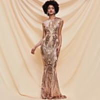 Mermaid / Trumpet Sexy bodycon Prom Formal Evening Dress Jewel Neck Sleeveless Sweep / Brush Train Satin with Sequin 2020