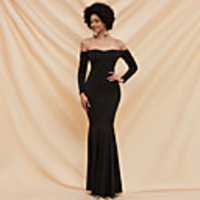 Mermaid / Trumpet Sexy bodycon Prom Formal Evening Dress Off Shoulder Long Sleeve Floor Length Spandex with Pleats 2020