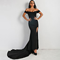 Mermaid / Trumpet Sexy bodycon Prom Formal Evening Dress Off Shoulder Sleeveless Court Train Spandex with Split 2020