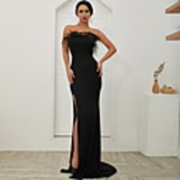 Mermaid / Trumpet Sexy bodycon Prom Formal Evening Dress Strapless Sleeveless Sweep / Brush Train Spandex with Tassel Split 2020