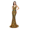 Mermaid / Trumpet Sexy Sparkle Engagement Formal Evening Dress V Neck Sleeveless Court Train Sequined with Sequin 2020
