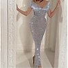 Mermaid / Trumpet Sexy Sparkle Formal Party Wear Dress V Neck Short Sleeve Floor Length Sequined with Tassel 2020