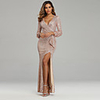 Mermaid / Trumpet Sexy Sparkle Party Wear Formal Evening Dress V Neck Long Sleeve Floor Length Sequined with Sequin 2020