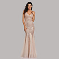 Mermaid / Trumpet Sexy Sparkle Party Wear Formal Evening Dress V Neck Sleeveless Floor Length Sequined with Sequin 2020