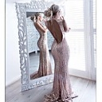 Mermaid / Trumpet Sexy Sparkle Party Wear Wedding Guest Dress Jewel Neck Sleeveless Sweep / Brush Train Sequined with Sequin 2020
