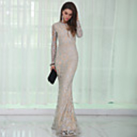 Mermaid / Trumpet Sexy Sparkle Prom Formal Evening Dress Jewel Neck Long Sleeve Floor Length Sequined with Sequin 2020