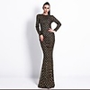 Mermaid / Trumpet Sexy Sparkle Wedding Guest Prom Dress Jewel Neck Long Sleeve Floor Length Spandex with Sequin 2020