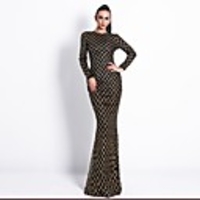 Mermaid / Trumpet Sexy Sparkle Wedding Guest Prom Dress Jewel Neck Long Sleeve Floor Length Spandex with Sequin 2020