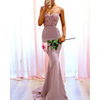 Mermaid / Trumpet Spaghetti Strap Sweep / Brush Train Lace / Satin Bridesmaid Dress with Lace / Appliques