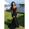 Mermaid / Trumpet Sparkle Black Engagement Formal Evening Dress Illusion Neck Long Sleeve Sweep / Brush Train Lace with Appliques 2020