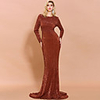 Mermaid / Trumpet Sparkle bodycon Prom Formal Evening Dress Jewel Neck Long Sleeve Sweep / Brush Train Sequined with Sleek 2020