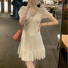 Mermaid / Trumpet Sparkle Elegant Party Wear Cocktail Party Dress V Neck Short Sleeve Short / Mini Lace with Sequin 2021 miniinthebox