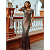 Mermaid / Trumpet Sparkle Red Wedding Guest Formal Evening Dress Illusion Neck Short Sleeve Floor Length Sequined with Sequin 2020