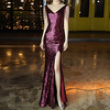 Mermaid / Trumpet V Neck Floor Length Sequined Bridesmaid Dress with Split Front miniinthebox