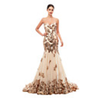 Mermaid / Trumpet Vintage Sexy Engagement Prom Dress Sweetheart Neckline Sleeveless Court Train Tulle Sequined with Sequin Appliques 2020