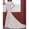 Mermaid / Trumpet Wedding Dresses Jewel Neck Court Train Lace Stretch Satin Long Sleeve Simple Beach with 2020