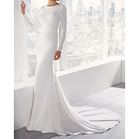 Mermaid / Trumpet Wedding Dresses Jewel Neck Court Train Stretch Satin Long Sleeve Country Simple with 2020