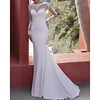 Mermaid / Trumpet Wedding Dresses Jewel Neck Floor Length Lace Stretch Satin Long Sleeve Country Simple with Appliques 2020