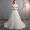 Mermaid / Trumpet Wedding Dresses Jewel Neck Floor Length Satin Tulle Cap Sleeve Country Romantic with Lace Pleats Embroidery 2020