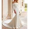 Mermaid / Trumpet Wedding Dresses Off Shoulder Court Train Satin 3/4 Length Sleeve Country Simple Vintage with Sashes / Ribbons 2020